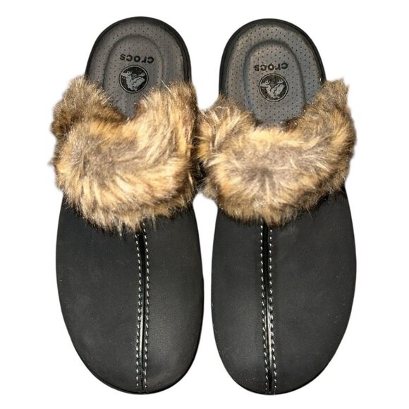Crocs Cobbler Suede Leather Clogs Womens Size 8 Faux Fur Dark‎ Brown? NWOT - Picture 6 of 10